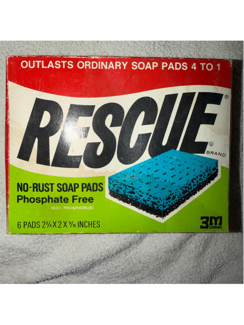 RARE HTF NOS Vintage 3M RESCUE No Rust Soap Pads Sealed Package (6 Pad Box)